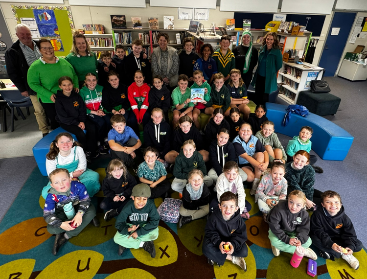 Whole school photo with author